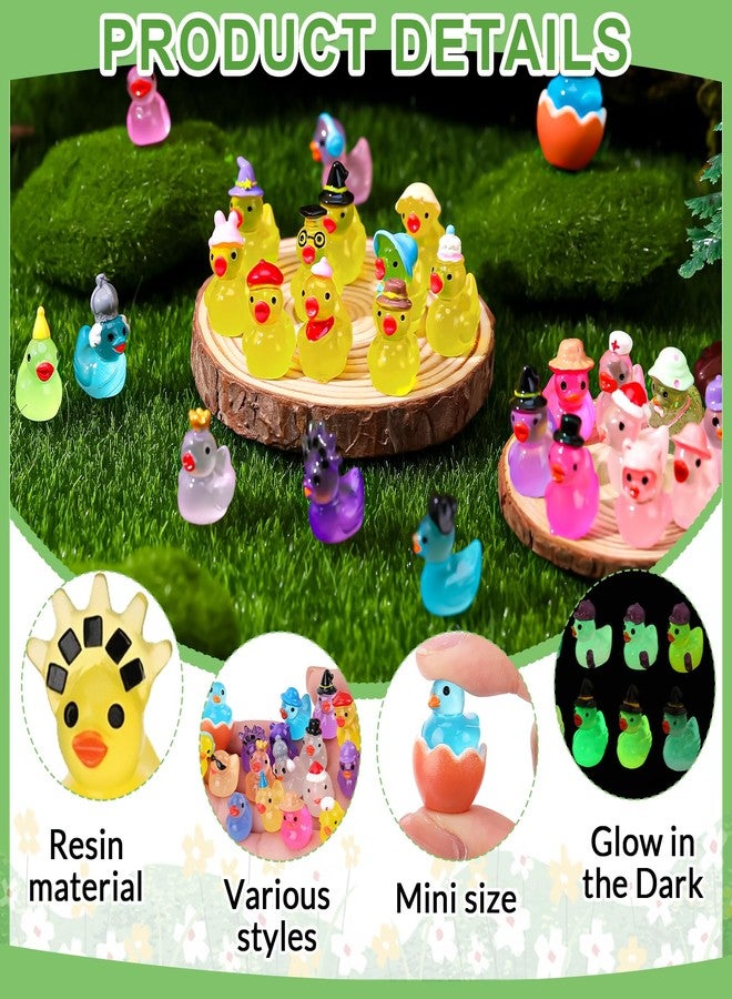 GGSTDDUP 100 Pcs Luminous Mini Resin Ducks, Tiny Ducks Figurines to Hide Wearing Hats Glow in Dark for DIY Fairy Garden Dollhouse Cake Decoration (27 Styles) - Image 3